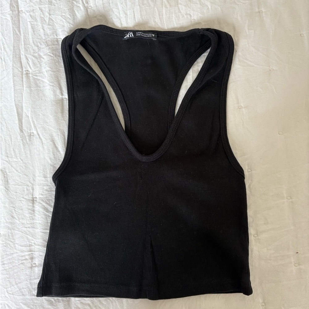Zara Black Sleeveless Fitted Crop Tank Top